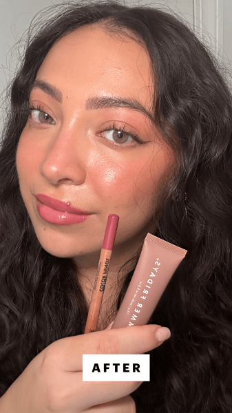 San Miguel after applying the MakeUp For Ever Lip Pencil in Boundless Berry Summer Fridays Butter Balm in Vanilla Beige